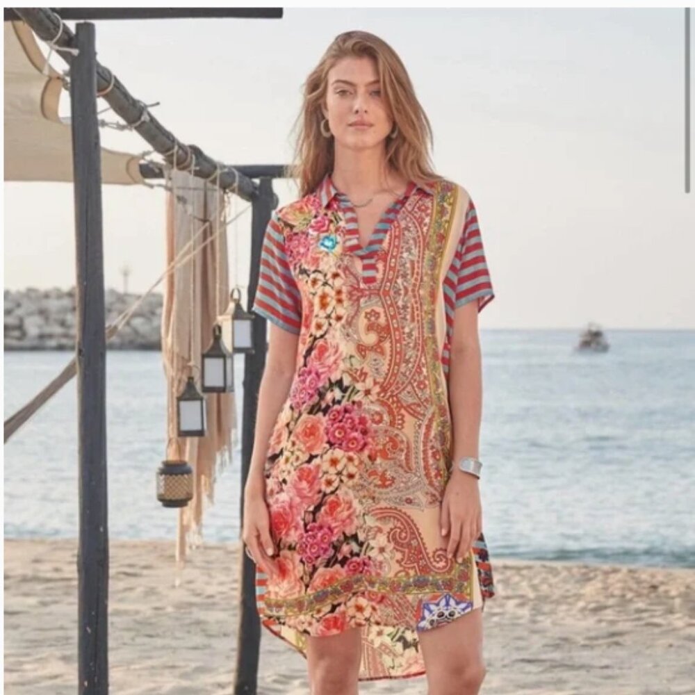 Bohemian Floral and Striped Midi Dress